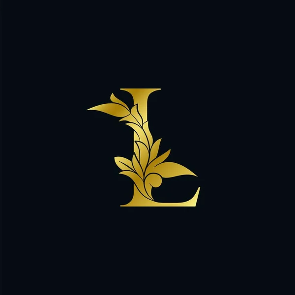 Hoja Floral Lujo Dorado Letra Inicial Logo Concepto Monograma Ornado — Archivo Imágenes Vectoriales
