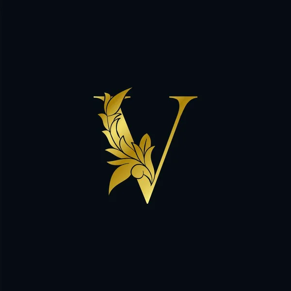 Oro Lujo Floral Leaf Letra Inicial Logo Concepto Monograma Ornado — Vector de stock