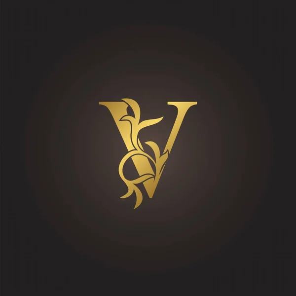 Golden Luxury Decoration Leaf Letter Initial Logo Concept Monogram Liść — Wektor stockowy