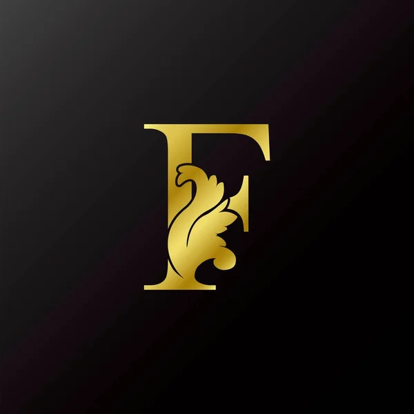 Oro Flourish Letra Icono Del Logotipo Decorativo Diseño Lujo Remolino — Vector de stock