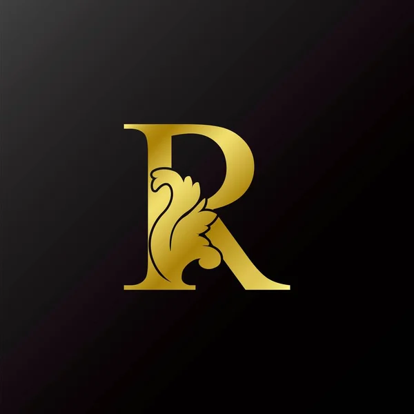 金发碧眼的字母R装饰标志图标 奢华设计旋涡华丽装饰矢量设计 — 图库矢量图片