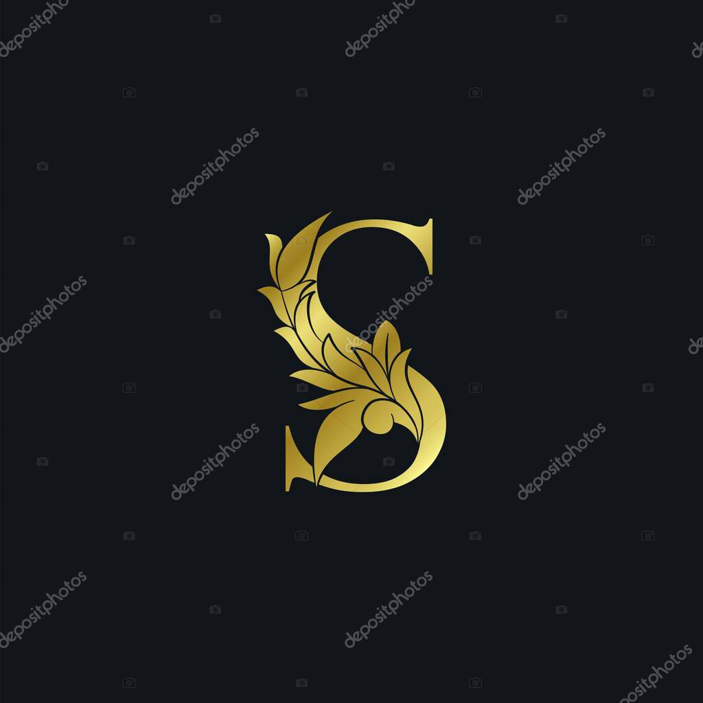 Gold luxury Floral Leaf Initial Letter S Logo Concept Monogram Ornate Leaves Vector Design