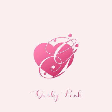 Baş harf G logo simgesi aşk pembe, vektör tasarım konsepti logo simgesi ile kız kıza kalp aşkı.