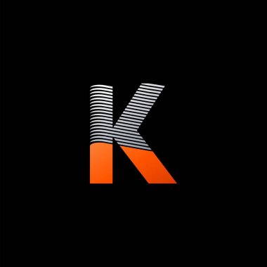 Çizgili çizgi K harfi logo simgesi. Başlangıç harfi K logo tasarımı kavramına sahip çizgi çizgisi şekli.