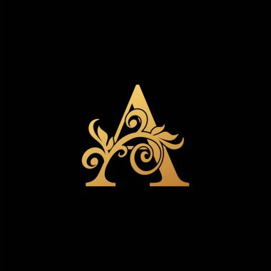 Altın Lüks Mektup Bir logo simgesi, klasik tasarım konsepti lüks iş yerleri, otel, düğün servisi ve daha fazla marka kimliği için çiçek izni.