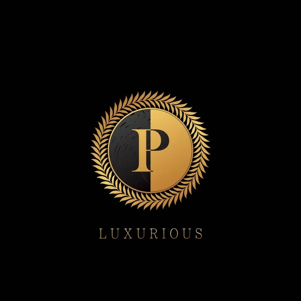 Złota Litera Logo Luxurious Nature Leaves Elegancki Wektorowy Design Koło — Wektor stockowy
