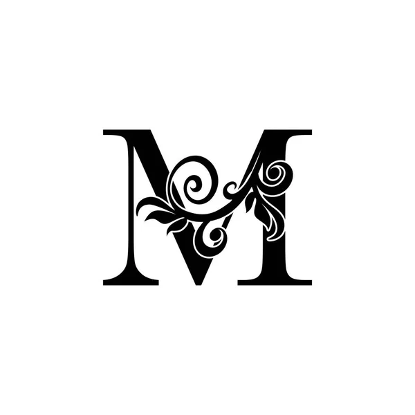 金奢侈品字母M标志图标 古色古香的设计理念花卉叶带有字母M金的初始 奢侈品业务 婚纱服务及更多的品牌标识 — 图库矢量图片
