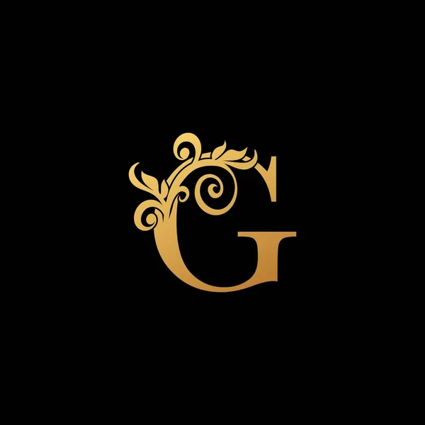 Golden Luxury Letter Logotyp Ikon Vintage Design Koncept Blommiga Blad — Stock vektor