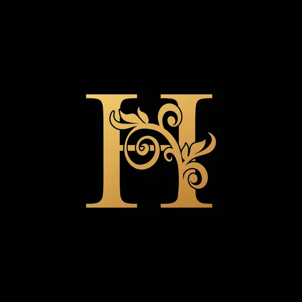 Golden Luxury Letter Logo Icon Vintage Design Concept Floral Leaves — Vetor de Stock