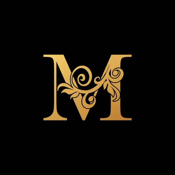 Altın Lüks Mektup Logosu Klasik Tasarım Konsepti Çiçek Yaprakları Başlangıç — Stok Vektör