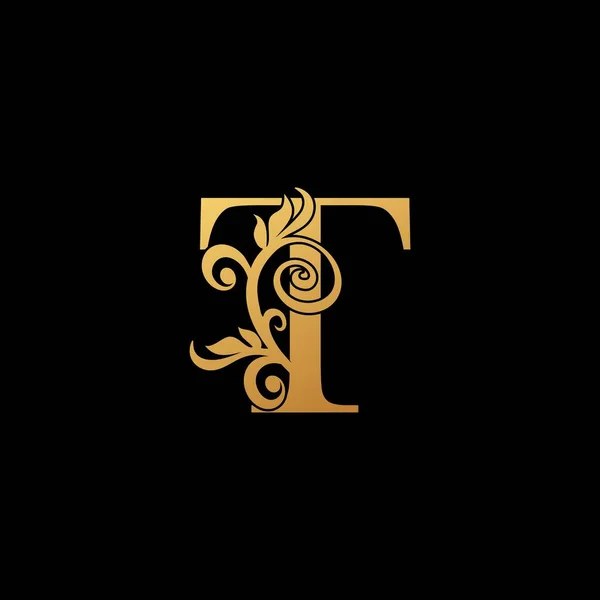 Golden Luxury Letter Logo Icon Vintage Design Concepts Fruoral Leaves — 스톡 벡터