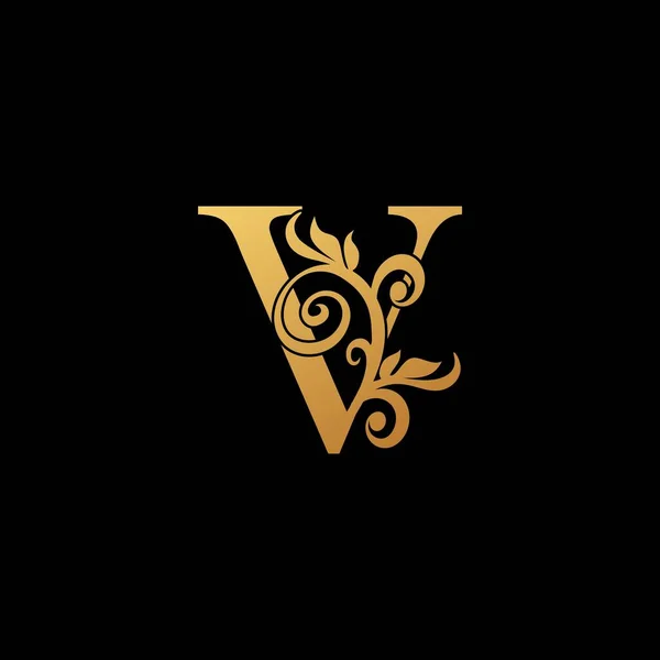 Golden Luxury Letter Λογότυπο Εικονίδιο Vintage Σχεδιασμό Έννοια Floral Φύλλα — Διανυσματικό Αρχείο