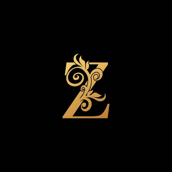 Golden Luxury Letter Logo Icon Vintage Design Concept Floral Leaves — Vetor de Stock