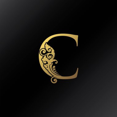 Altın C Harfi Logosu Süsleme Zarafeti Girdap Süsleme Biçimi Vektör Tasarımı
