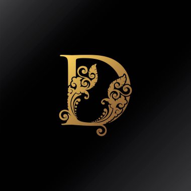 Altın D Harf Logosu Süsleme Zarafeti Girdap Süsleme Biçimi Vektör Tasarımı