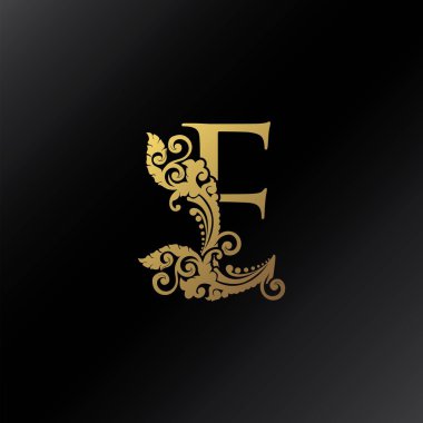 Altın E Harfi Harfi Logosu Süsleme Zarafeti Girdap Süsleme Biçimi Vektör Tasarımı