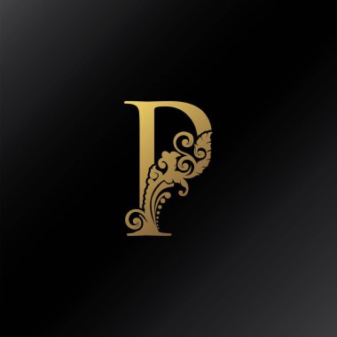 Altın P Harfi Logosu Süsleme Zarafeti Girdap Süsleme Biçimi Vektör Tasarımı