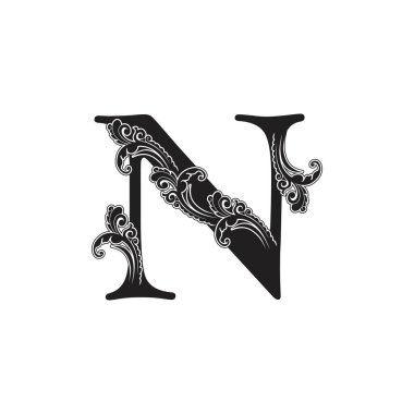 Süslemeli Harf N Logo Simgesi, zarif monogram lüks süsleme harf logo vektör tasarımı