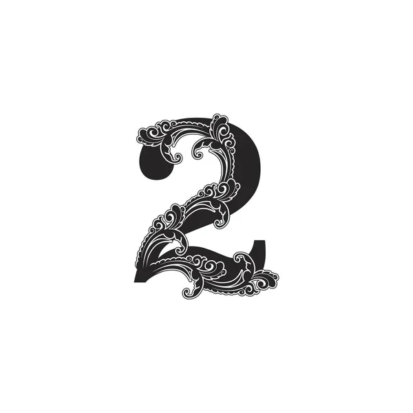 Utsmyckning Nummer Två Logotyp Ikonen Elegant Monogram Lyx Prydnad Dekoration — Stock vektor