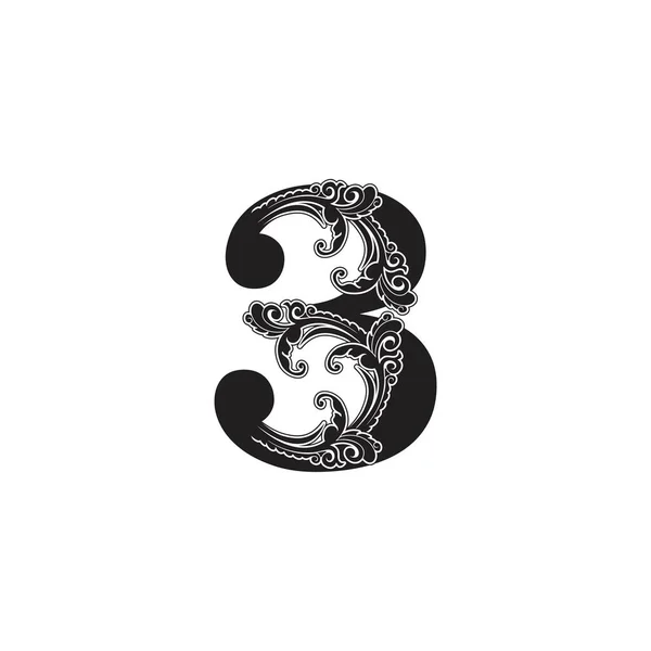 Ornate Number Three Logo Icon Elegante Monograma Luxo Ornamento Decoração — Vetor de Stock