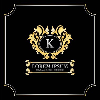 Lüks Altın Harf K Rozet Logo Tasarımı. Zarif ve Zarif Dekorasyon Vektör Şablonu.