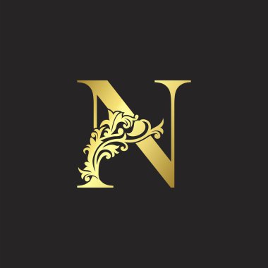 Altın Lüks Mektup N Logo Simgesi Şablonu. Vektör tasarımı zarif dekoratif tarzla süslenir.