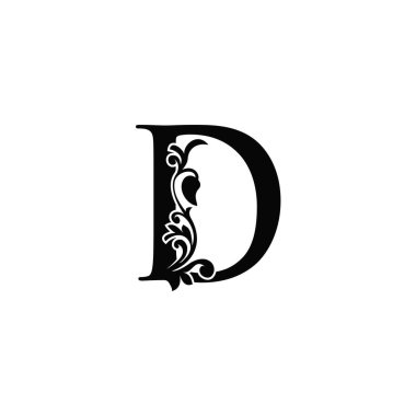 D harfi simge şablonu. Siyah ve beyaz vektör tasarımı girdap biçiminde zarif dekoratif.