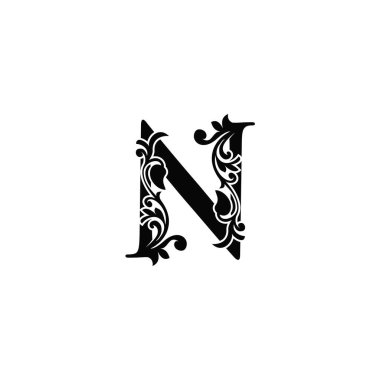 Harf N Logo Simgesi Şablonu. Siyah ve beyaz vektör tasarımı girdap biçiminde zarif dekoratif.