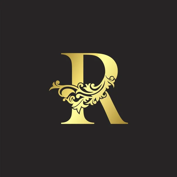 金色豪华字母R标志图标模板 矢量设计华丽典雅的装饰风格 — 图库矢量图片
