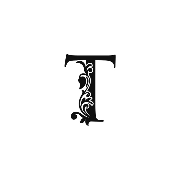 文字Tロゴアイコンテンプレート 黒と白のベクトルのデザインは エレガントな装飾的なスタイルを旋回 — ストックベクタ