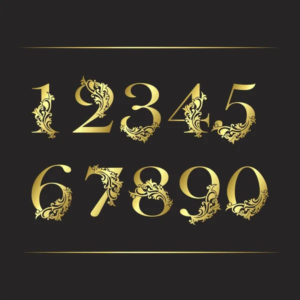 Golden Luxury Set Numero Icona Template Design Vettoriale Ornato Con Illustrazione Stock