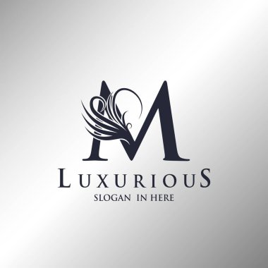M Harfi Monogram Lüks Dekoratif Logo Şablonu Tasarımı.