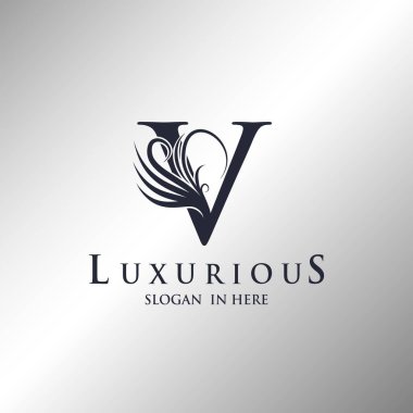 V Harfi Monogram Lüks Dekoratif Logo Şablonu Tasarımı.