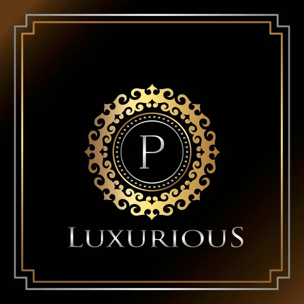 Złota Luksusowa Ozdoba Logo List Elegancja Ozdobne Dekoracyjne Luksusowe Początkowe — Wektor stockowy