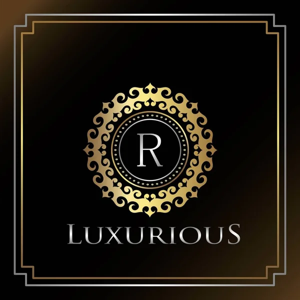 Gold Luxury Ornate Badge Logo Letter Elegância Ornate Decorativo Luxo —  Vetores de Stock