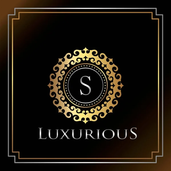 Gold Luxury Ornate Badge Logo Letter Eleganz Ornate Dekorative Luxus — Stockvektor