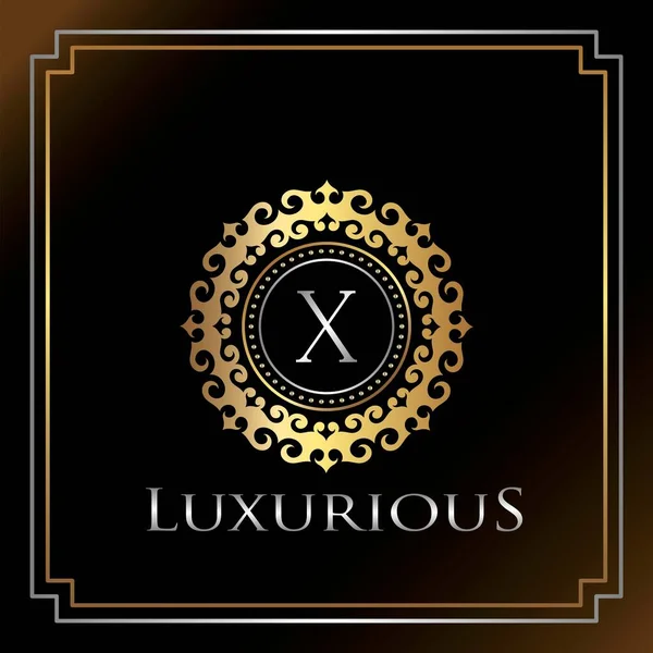 Arany Luxus Ornate Jelvény Logo Levél Elegancia Díszítő Luxus Eredeti — Stock Vector