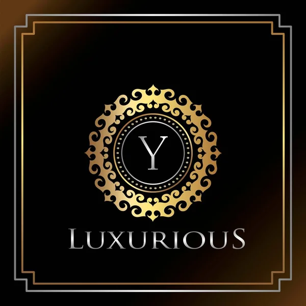 Gold Luxury Ornate Badge Logo Letter Elegance Ornate Decorative Luxury — Stock Vector