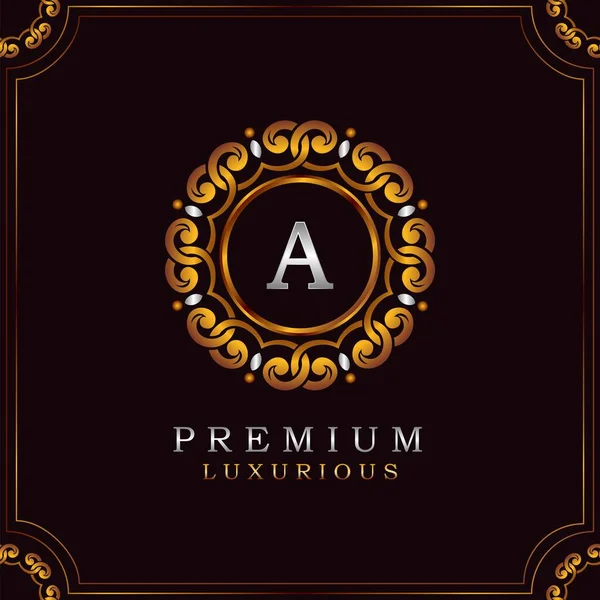 Golden Premium Luxury Mandala Odznaka List Projekt Logo Elegancka Ozdoba — Wektor stockowy