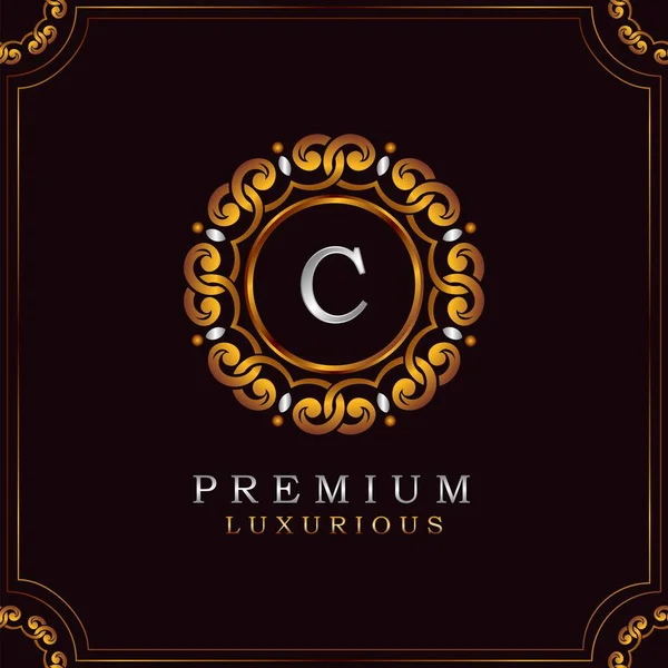 Golden Premium Luxus Mandala Badge Letter Logo Design Eleganz Ornate — Stockvektor