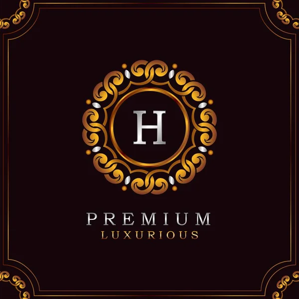 Golden Premium Luxury Mandala Badge Letter Logo Design Elegance Ornate — Stock Vector