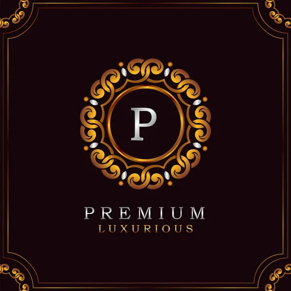 Golden Premium Luxus Mandala Badge Letter Logo Design Eleganz Ornate — Stockvektor