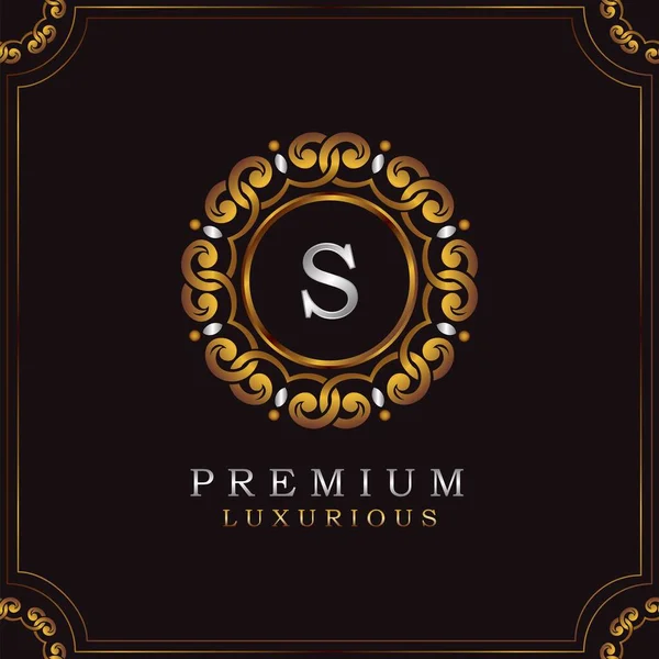 Insigne Mandala Luxe Golden Premium Lettre Logo Design Élégance Orné — Image vectorielle