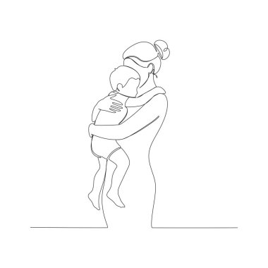Sevgi dolu bir anne figürünün bebeğine sımsıkı sarılışının sürekli bir tasviri. Bu minimalist vektör sanatı annelik kavramları için mükemmel olan annelik bağını ve sevgisini yakalar.