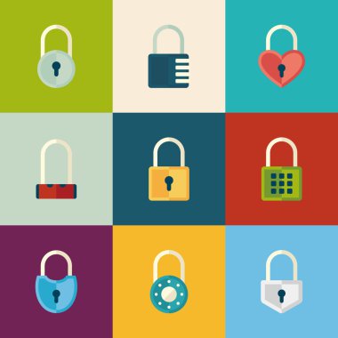 farklı asma kilitler Icon set. düz stil vektör çizim