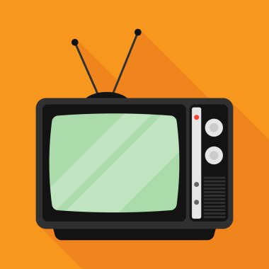 uzun gölge ile televizyon simgesi. düz stil vektör çizim