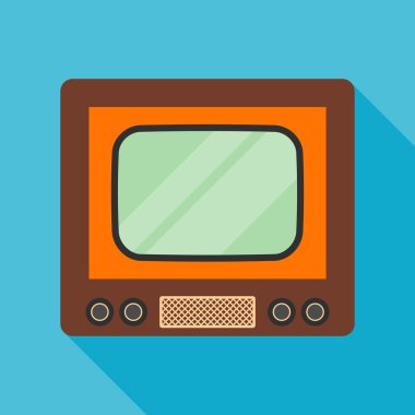 uzun gölge ile televizyon simgesi. düz stil vektör çizim