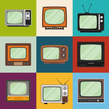 Retro tv Icon set. düz stil vektör çizim