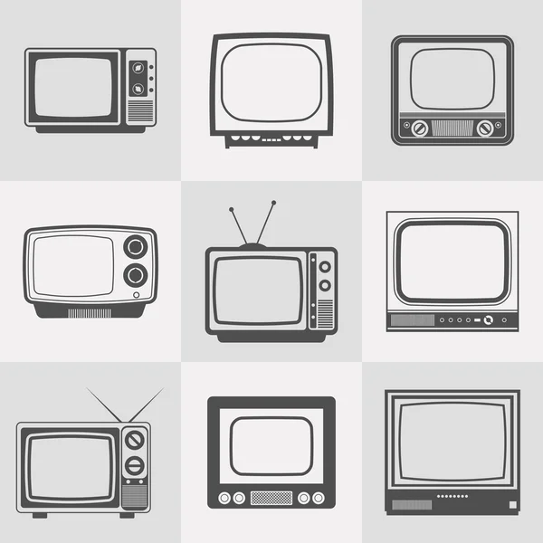 Set icone sagome tv retrò. illustrazione vettoriale in stile piatto — Vettoriale Stock