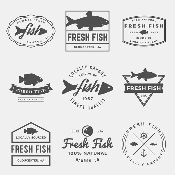 Conjunto de rótulos de peixe fresco, crachás —  Vetores de Stock
